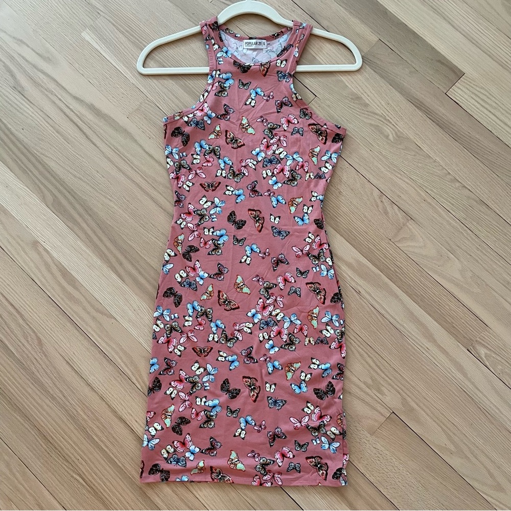 Pink Butterfly Sleeveless Mini Body-con Dress Small